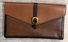 Authenic Fendi Chameleon Colorblock Brown Leather Clutch 