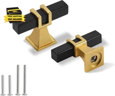 Cabinet Pulls Matte Black and Gold Cabinet Handles, 2 Pack Square Black and Gold