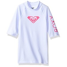 Roxy Girls' Big Whole Hearted Short Sleeve Rashguard WHITE 12/L -Open Box