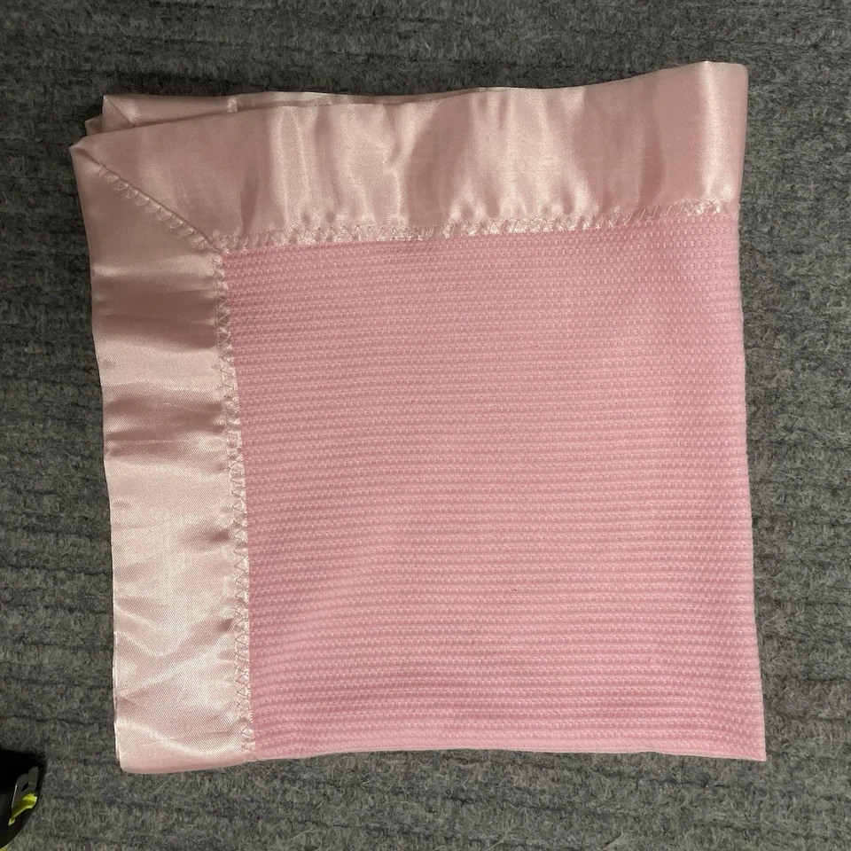Manta térmica para bebé tejido gofre borde satinado rosa Lovey seguridad Blankie Foto 2 de 4