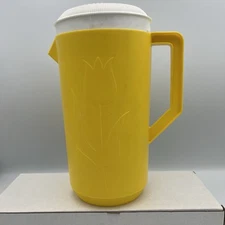 Vintage Yellow 1960s pitcher embossed Tulip with Lid- Excellent Condition MCM