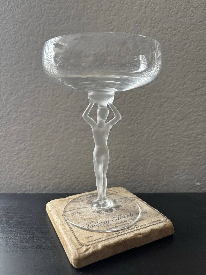 BAYEL FRANCE BACCHUS BACCHANTE CRYSTAL  WINE GLASS, FROSTED, FEMALE, 6 1/4" - Image 2 of 2