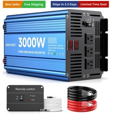 3000 Watt Pure Sine Wave Power Inverter 24V DC to 110V 120V Converter for Hom...