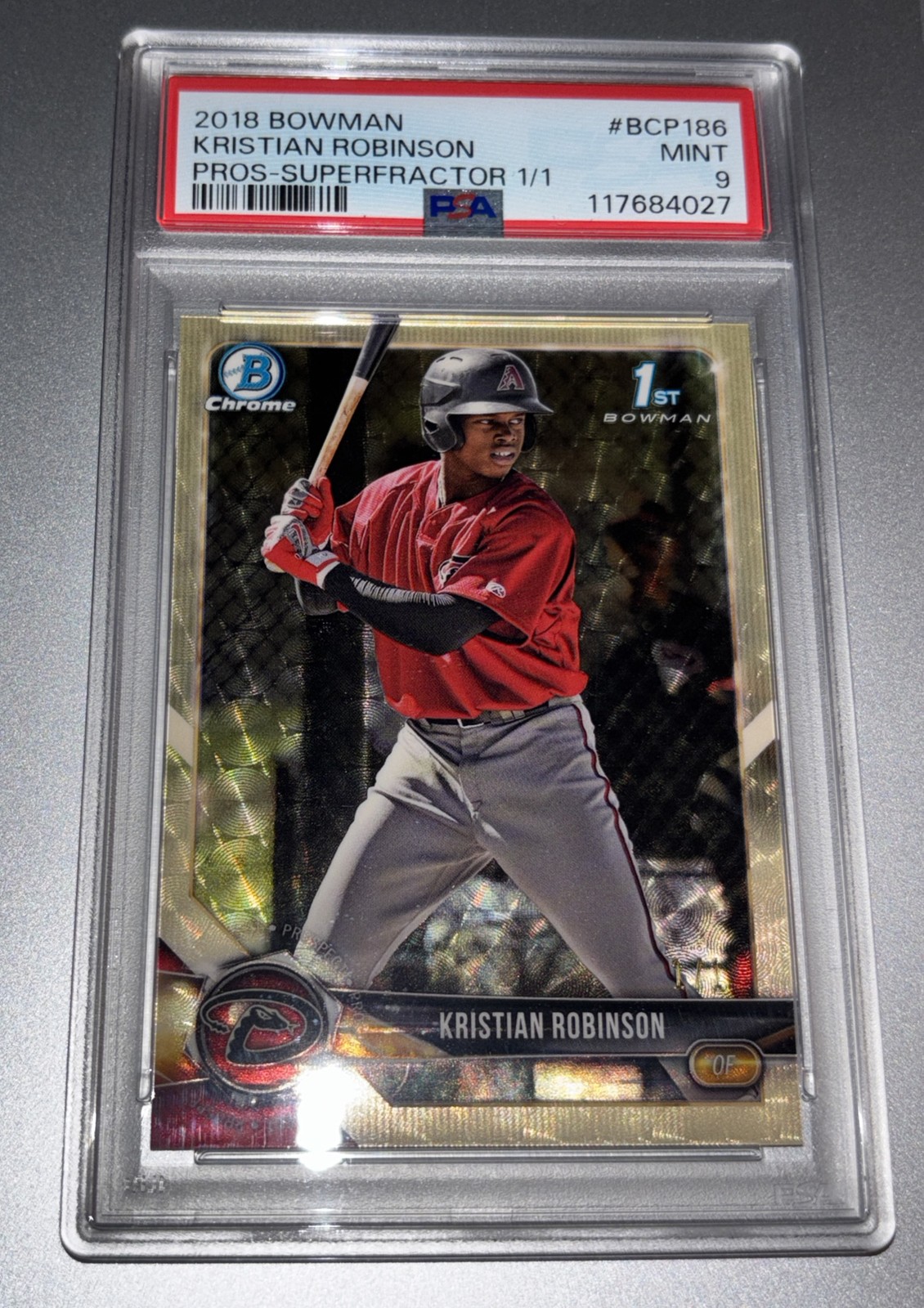 Superfractor 1/1 2018 Bowman Chrome Prospects Kristian Robinson PSA 9 Mint