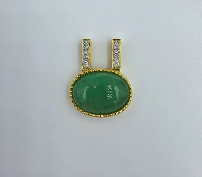 Kettenanhänger Gold 18K 750er Gold mit Diamanten 0.06 ct  und einem Jadestein - Bild 1 von 3