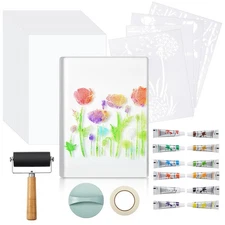5x7 Gel Printing Plate Kit - Complete Monoprinting Set with Brayer Acrylic Pa...