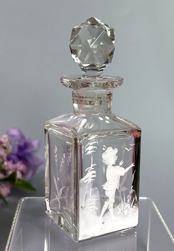 Antique Mary Gregory Type Perfume Cologne Bottle Cut Glass White Enamel 4 3/8”H - Picture 4 of 24