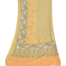 Sanskriti Vintage Dupatta Long Stole 100 Pure Silk Soft Mustard Printed Hijab