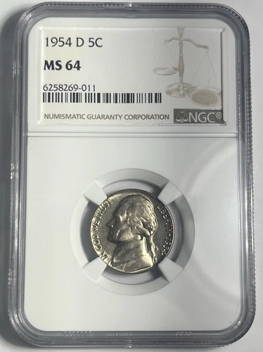 1954-D JEFFERSON NICKEL GRADED NGC MS64