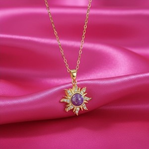 Authentic Gold-plated Cable Chain Zircon, Sun Pendant Necklace - Women Jewelry