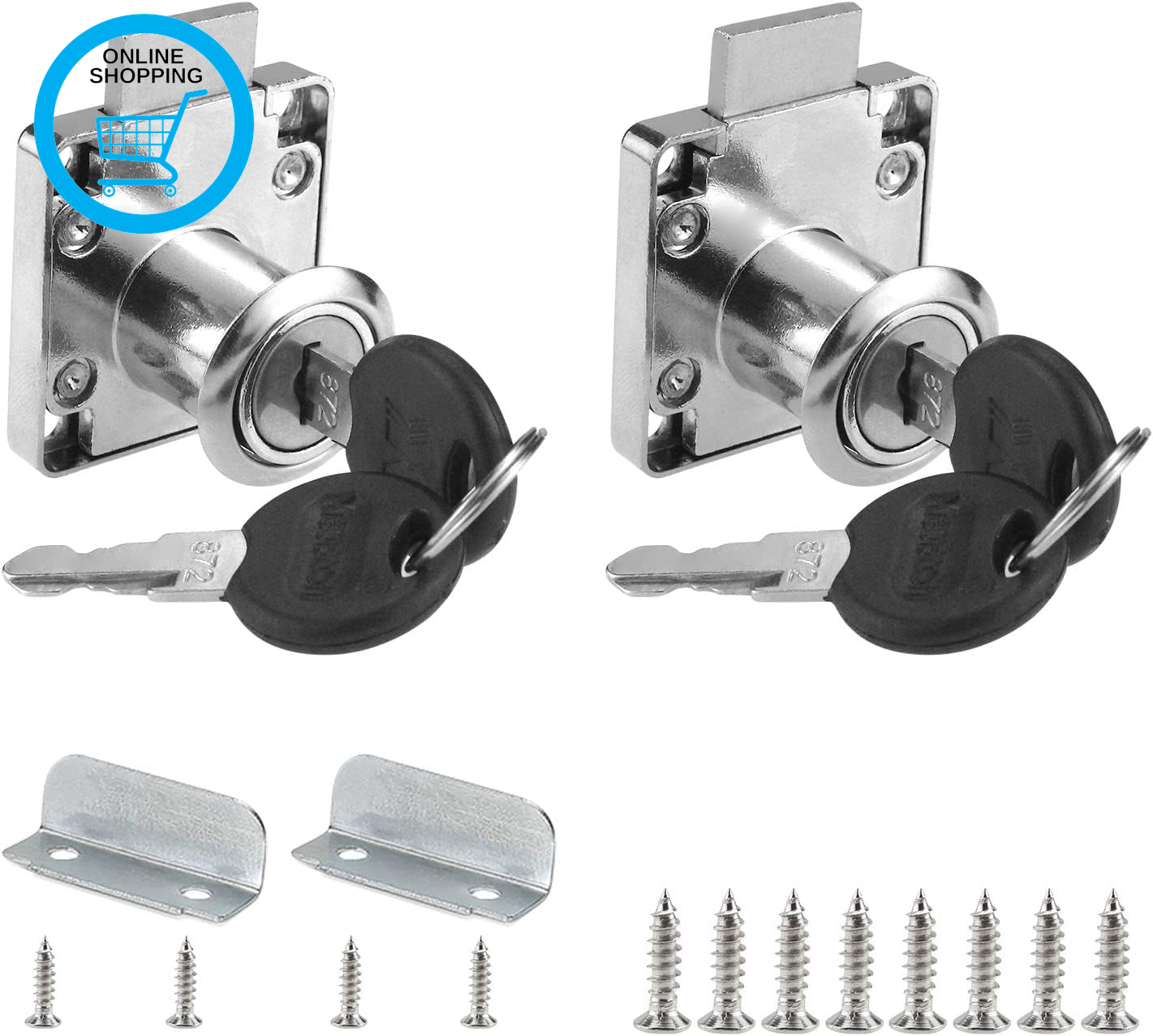 2 Sets Furniture Lock Cylinder Zinc Alloy Cam Lock Security Drawer Locks with 4