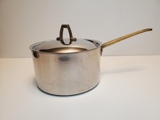 Paul Revere Ware 1801  2 Quart Saucepan & Lid Stainless Copper Core Brass Handle