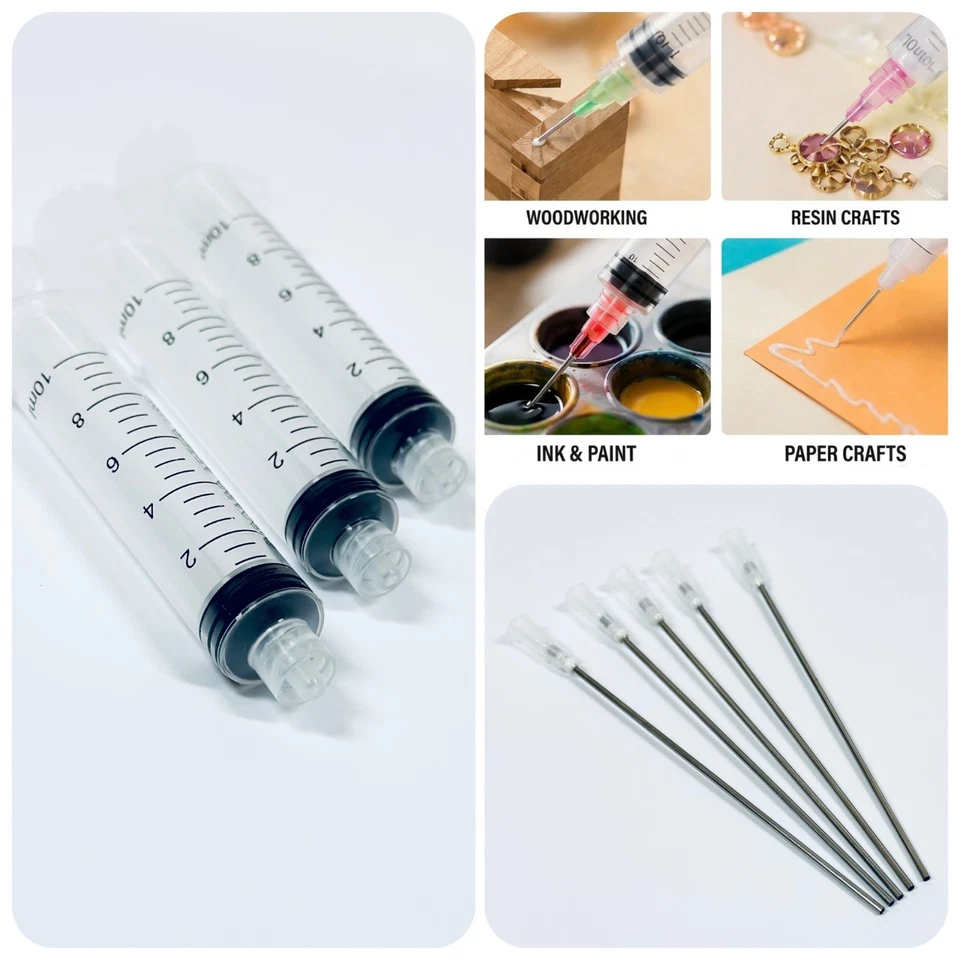 3x 10ml Syringes & 3x Long Blunt Dispensing Tip For Glue, Ink, Resin Crafts - Image 1 of 1