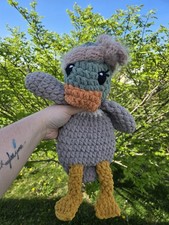 Handmade Crochet Plush Stuffed Animal Duck Gray Yellow Medium 14-24 in 3-7 Years