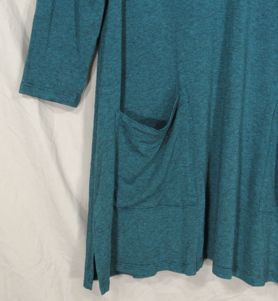 Blusa/Túnica MATCH POINT Suave TEJIDO LINO Verde/Negro RAYAS Bolsillos CUELLO DE BÚCO S Foto 3 de 4