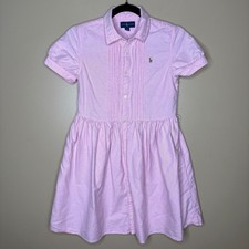 Ralph Lauren Girls Pink Oxford Pintuck Pleated Shirt Dress Size 14 Preppy Cute