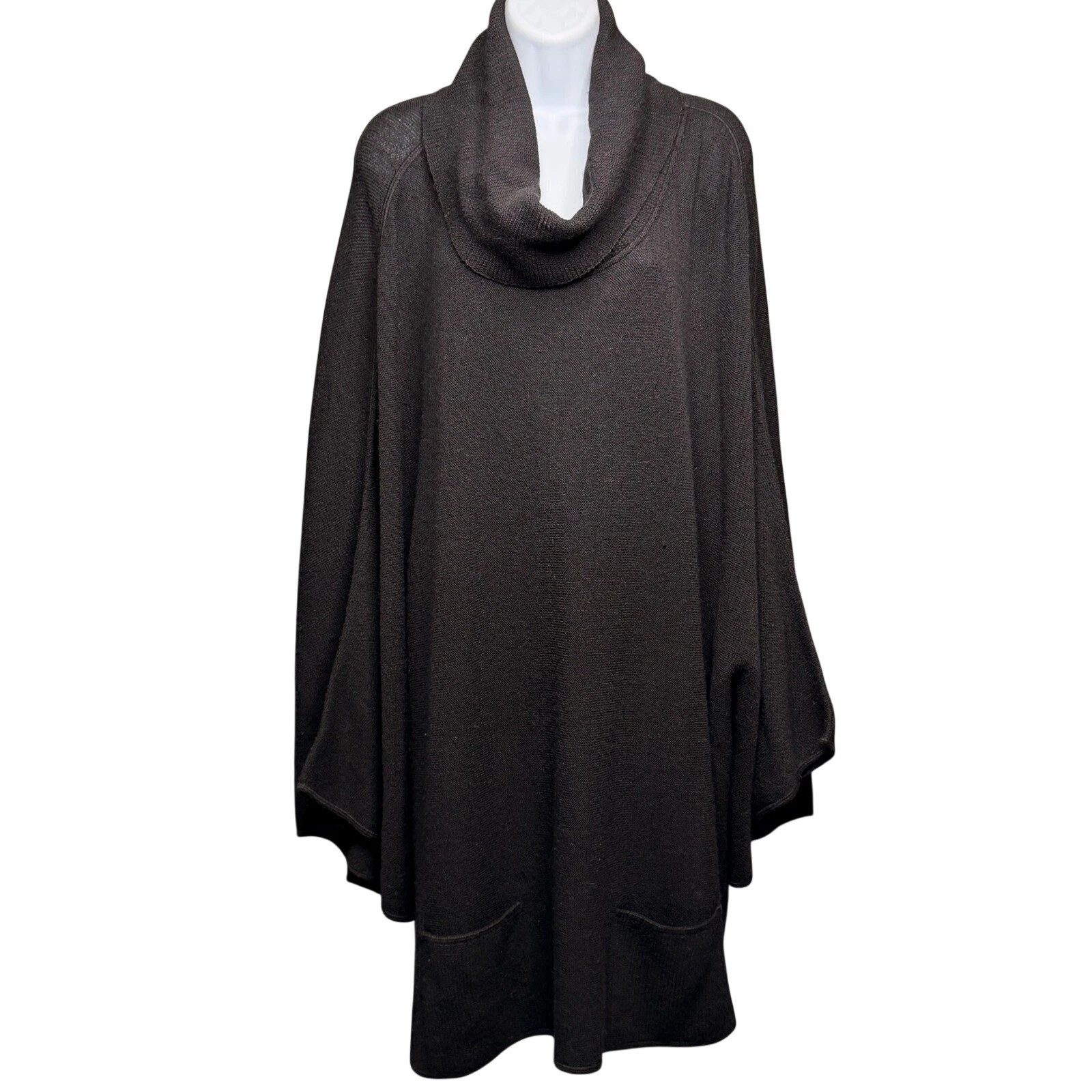 Beyond Threads Poncho Sweater Womens OSX Black Alpaca Wool Cowl Neck Cape Peru