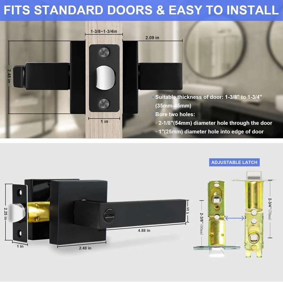 Paquete de 10 manijas de puerta negras mate palancas de puerta de privacidad, cama y baño de alta resistencia Foto 2 de 4