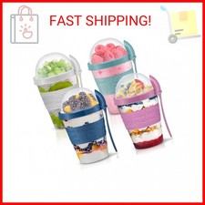 Tribello 4 Pack - On the Go Yogurt Parfait Cups with Lids, Topping Compartment 
