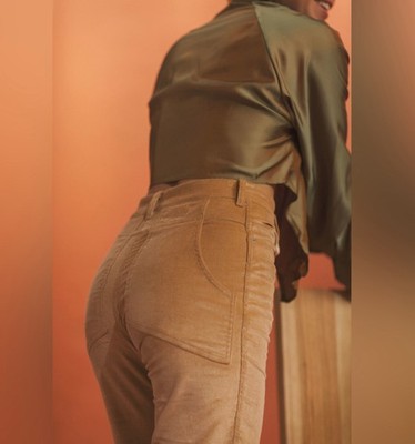 Eckhaus Latta Unisex Velvet El Jeans High-Rise Straight Leg 26 Peach/Tan Cropped