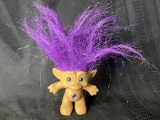 Troll Doll Purple Hair 3" Vintage Treasure Blue Eyes Gemstone Belly -Ace Novelty