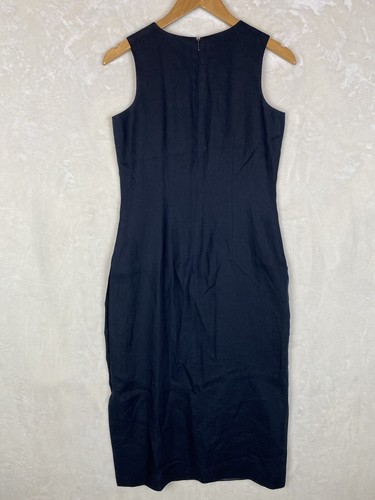 Vintage Talbots Dress Womens 4Petite Midi Sheath Black 100% Linen Buttons Career - Picture 4 of 10