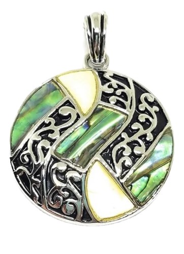 Lia Sophia “GR” Round Silver Tone Slide w/Mother of Pearl & Abalone