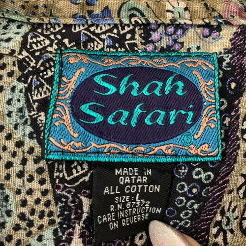 Vintage 90s Shah Safari Button Down Shirt L Multicolor Long Sleeve Pocket Cotton - Picture 6 of 6