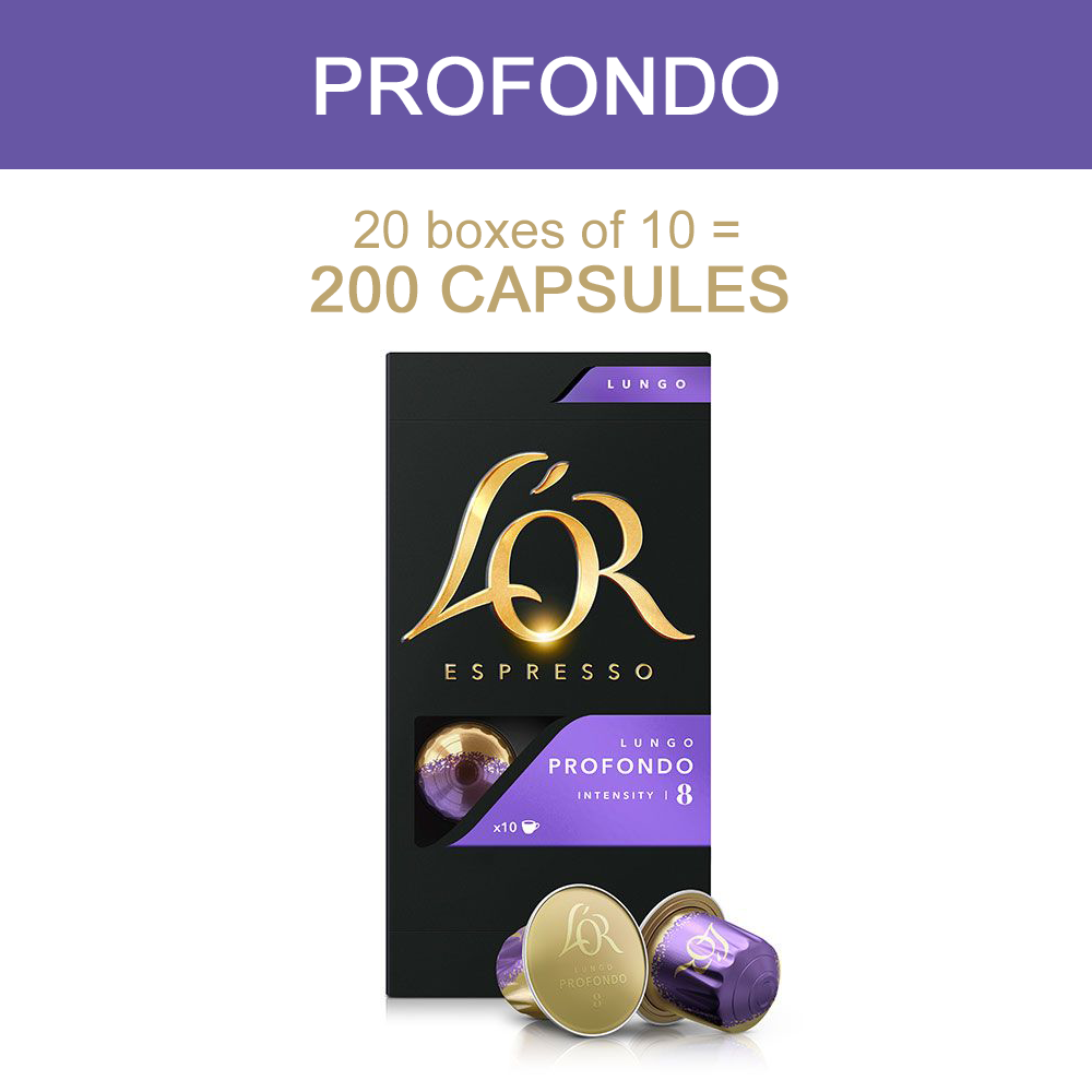 L'OR 200 Nespresso Compatible Capsules Profondo Intensity 8 [200 Coffee Pods]