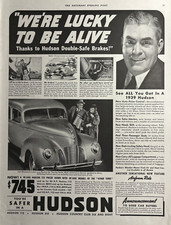 1939 Hudson Automobile Club Six Eight Touring Sedan Double Safe Brakes Vtg Ad 1939 Hudson Automobile Club Six Eight Touring Sedan Double Safe Brakes Vtg Ad