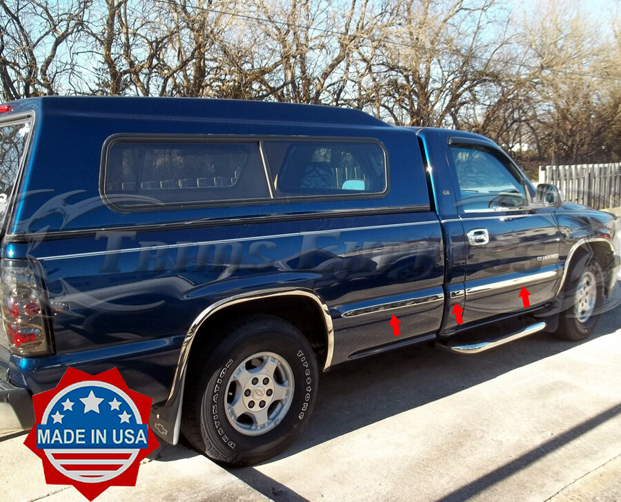 1.5" Flat Stainless Steel Body Side Molding Trim For 1999-2006 Chevy Silverado Crew Cab - Chrome, Self-Adhesive 6 thumbnail image