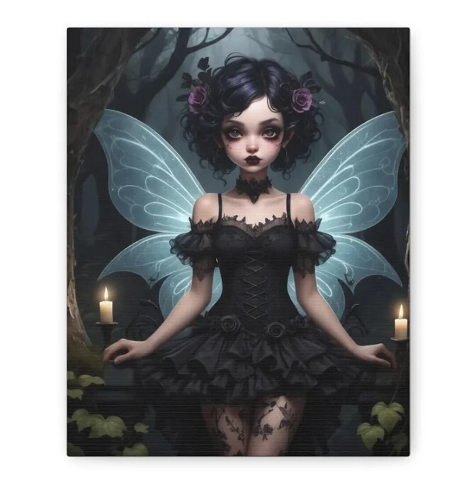 Midnight Blossom Fairy Fantasy Wall Art for Enchanted Home Decor