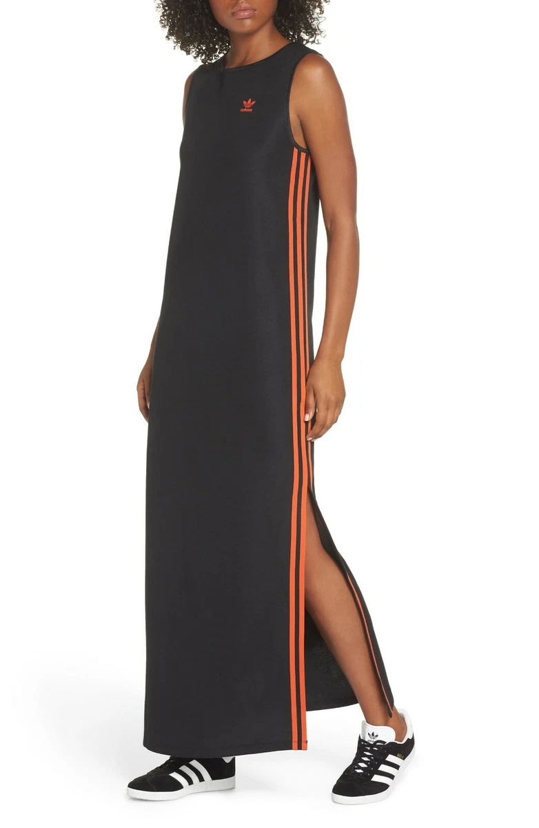 ADIDAS ORIGINALS Black Red Orange 3-Stripes Logo Side Slit Maxi XS |