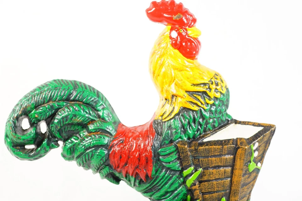 Tope de puerta de gallo vintage de hierro fundido #33 pintado a mano 13 pulgadas tope de puerta de granja Foto 4 de 4