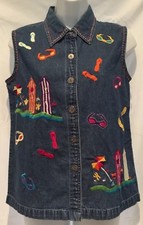 SALE~DRESSBARN~DENIM BEACH THEME BLOUSE~LADIES SZ:M