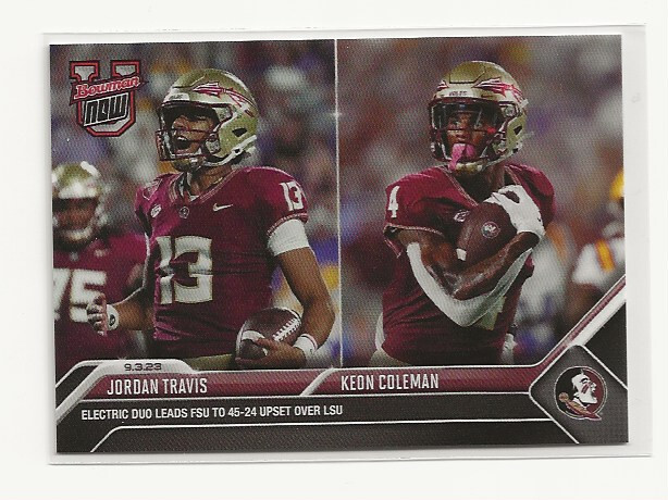 2023 TOPPS BOWMAN U NOW JORDAN TRAVIS KEON COLEMAN FLORIDA STATE FSU #1 IN HAND