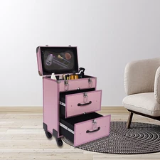 Rolling Makeup Train Case Cosmetic Trolley Aluminum Makeup Storage Organizer US