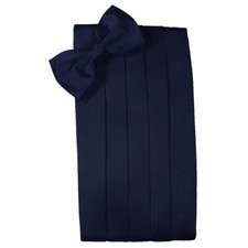Men's Midnight Blue Satin Bow Tie and Cummerbund Set