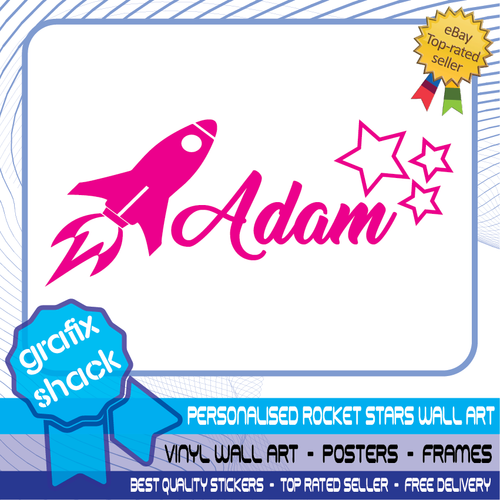 Personalised Name Wall Art Rocket Stars Vinyl Sticker Boys Girls Bedroom Nursery - Picture 8 of 12