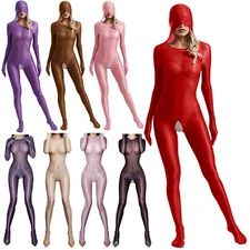 Women's See Through Full Body Bodysuit Stretchy Sheer Long Sleeve Bodystockings