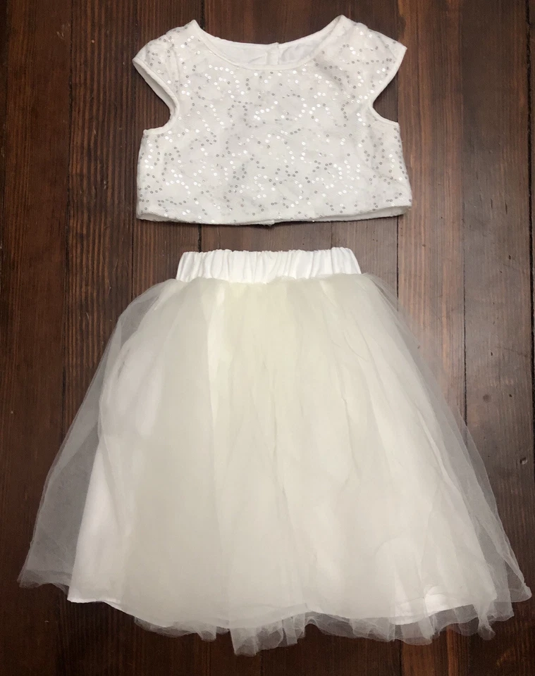 TEVOLIO Conjunto Falda Corta Lentejuelas Blancas Tul 3T Princesa Plateado Detalle Fiesta Foto 4 de 4
