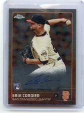 2015 TOPPS CHROME #AR-EC ERIK CORDIER AUTOGRAPH ROOKIE RC, S.F. GIANTS, 082415