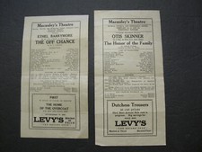 2 PROGRAMMES THÉÂTRE / THÉÂTRE MACAULEY'S 1920 E BARRYMORE . SKINNER. LOUISVILLE