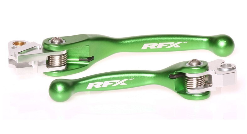 Leviers flexibles RFX Race vert pour motocross Kawasaki KX-F 250 et 450