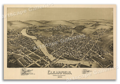 1895 Clearfield Pennsylvania Vintage Old Panoramic City Map - 24x36