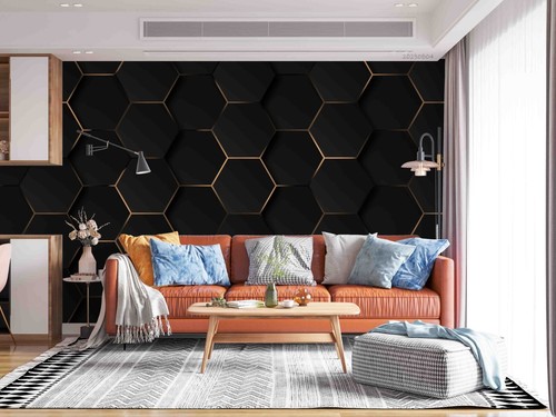 3D Geometric Hexagon Black Self-adhesive Removeable Wallpaper Wall Mural1 1927 - Bild 4 von 11