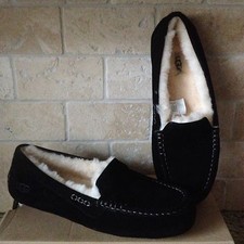 UGG Ansley Black Suede Sheepskin Warm Moccasins Slippers Shoes Size US 10 Women