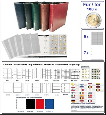 2 EURO COIN ALBUM NUMOH GREEN 5 SLEEVES + ZWL-W LOOK 361086 For 100 x 2 Euro Coins