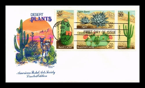 CACTUS DESERT PLANTS 1981 COMPLETE SET FARNAM APAS CACHET FDC AGAVE SAGUARO UNAD