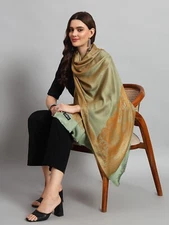 Green Oversized Blanket 100% Cashmere Scarf Shawl Wrap Ombre Indian Wool Stole